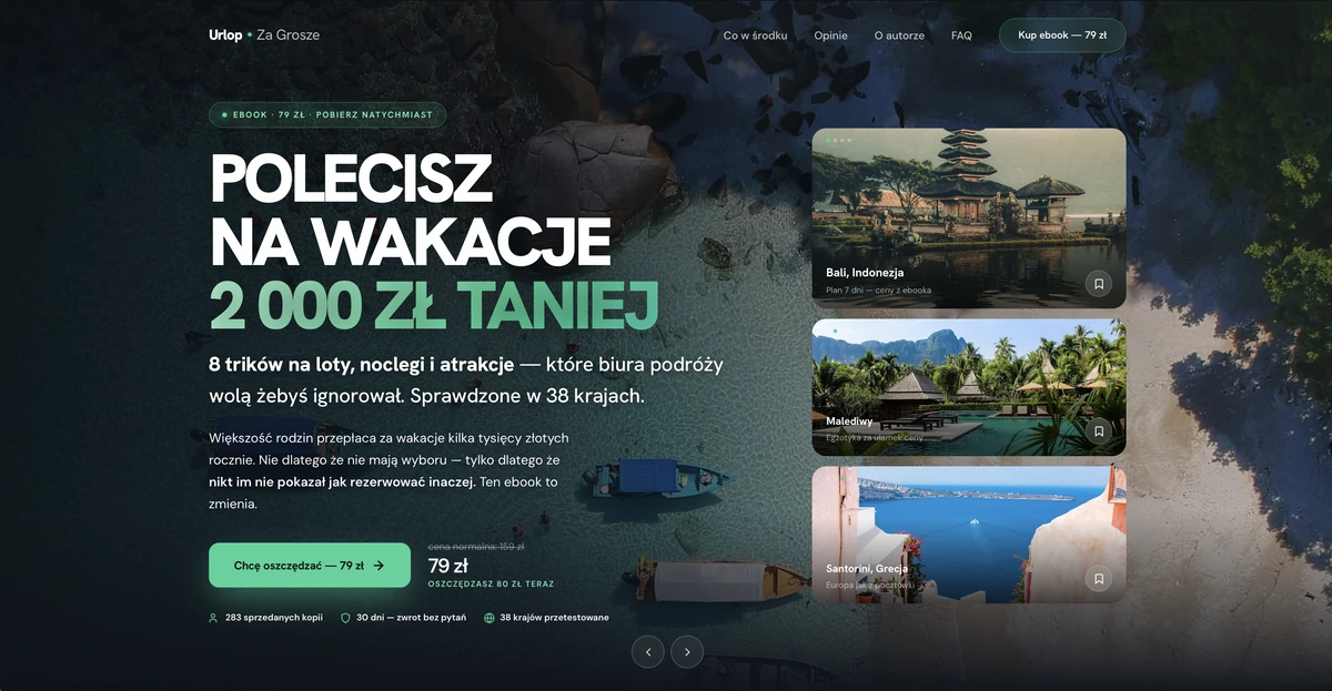 Urlop Za Grosze - strona sprzedażowa zbudowana z StarterSkills (Claude Code + skille)